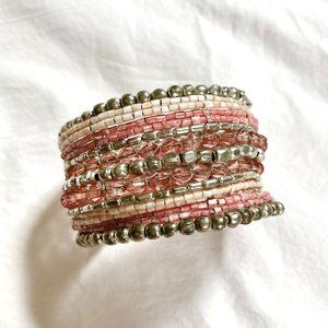 Pink Cuff Bracelet Boho Seed Beaded Retro Festival